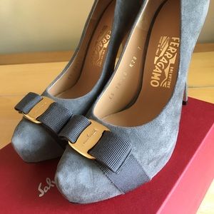Ferragamo Trilly Grey Suede Platform Pumps